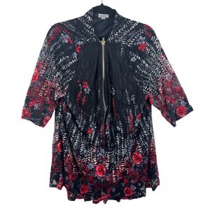 Avenue Womens Black Red Floral Lace 1/2 Zip Tunic Dress Dark Romantic 22 24